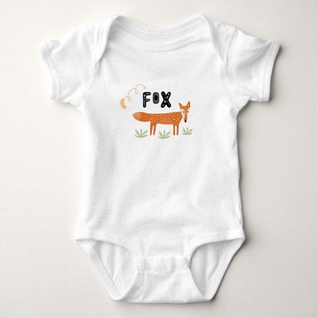 Boho Abstract Pattern Red Fox Typography Baby Bodysuit (Front)