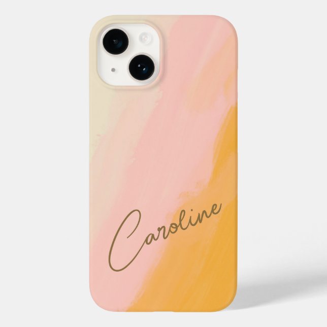 Boho Abstract Pink Yellow Script Custom Name Case-Mate iPhone Case (Back)