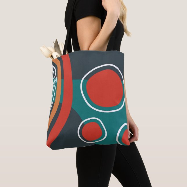 Boho abstract shapes, colourful line art tote bag (Close Up)