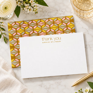 Boho Abstract Shapes Pink Yellow Custom Name Thank You Card