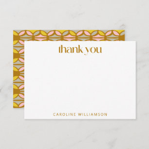 Boho Abstract Shapes Pink Yellow Custom Name Thank You Card