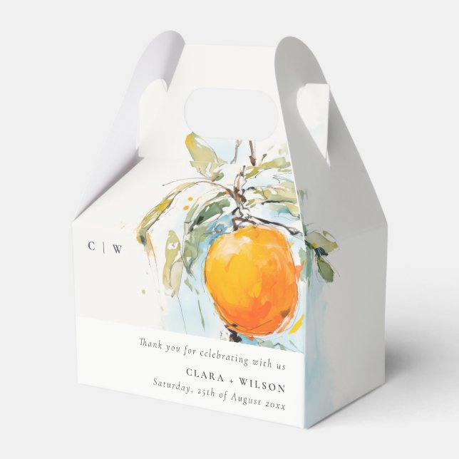 Boho Abstract Sketchy Orange Garden Wedding Favor Box (Front Side)