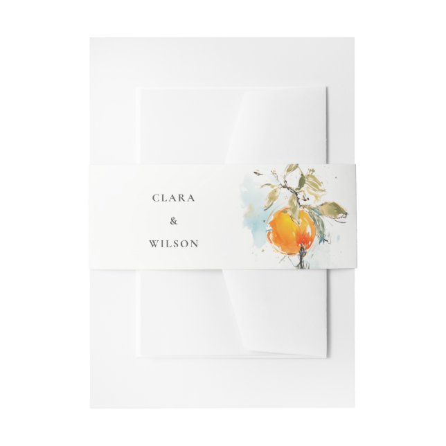 Boho Abstract Sketchy Orange Garden Wedding Invitation Belly Band (Front Example)