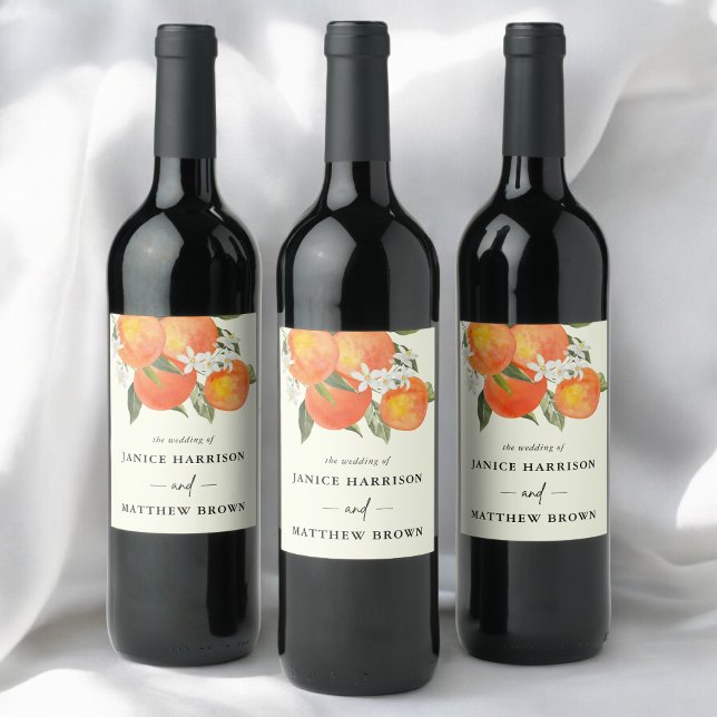 Boho Abstract Sketchy Orange Garden Wedding Wine Label (Creator Uploaded)