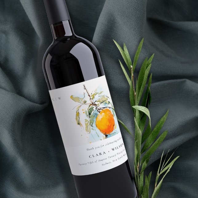 Boho Abstract Sketchy Orange Garden Wedding Wine Label (Creator Uploaded)