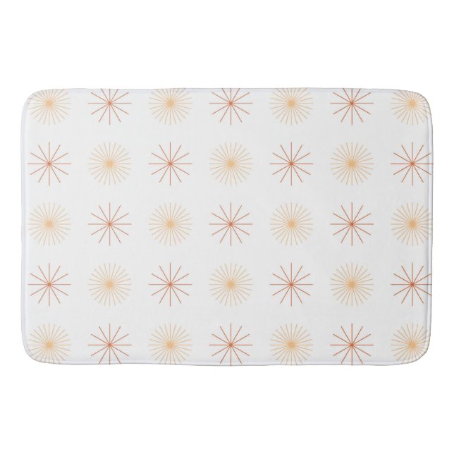 Boho abstract sun starburst peach orange white bath mat (Front)
