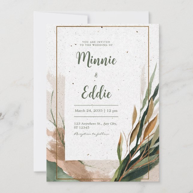 Boho Abstract Terracotta Gold Frame Wedding Invitation (Front)