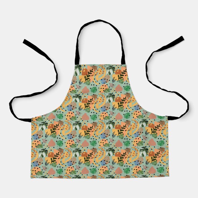 boho abstract tropical pattern -minimal leaf desig apron (Front)