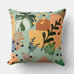 boho abstract tropical pattern-minimal leaf design throw pillow