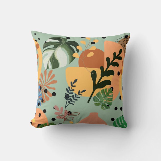 boho abstract tropical pattern-minimal leaf design throw pillow (Front)