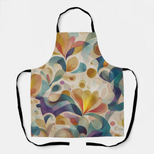 Boho Abstract Watercolor Floral Swirl Gold Teal  Apron