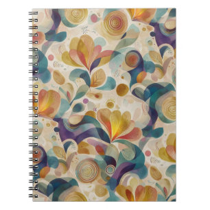 Boho Abstract Watercolor Floral Swirl Gold Teal Notebook