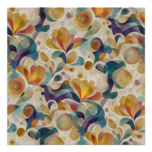 Boho Abstract Watercolor Floral Swirl Gold Teal Poster