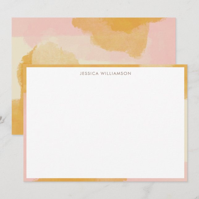 Boho Abstract Watercolor Pink Yellow Stationery  Thank You Card (Front/Back)