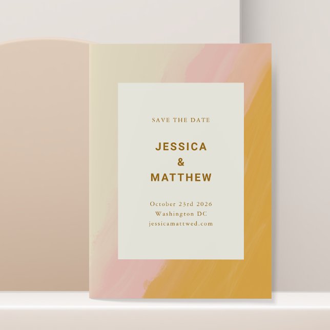 Boho Abstract Watercolor Pink Yellow Wedding  Save The Date (Creator Uploaded)