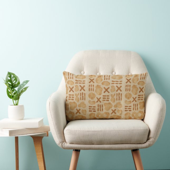 Boho Abstract X Pattern Neutral Paper Art Lumbar Pillow (Chair)