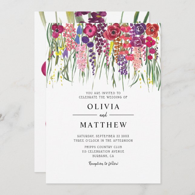 Boho Acrylic Flowers Wedding Invitation (Front/Back)