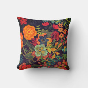 Boho Acrylic Painting Floral Design Throw Pillow