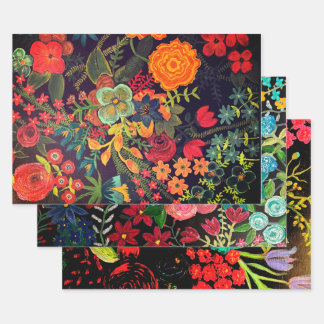 Boho Acrylic Painting Floral Design Wrapping Paper Sheet