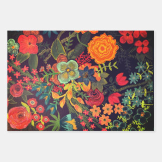 Boho Acrylic Painting Floral Design Wrapping Paper Sheet