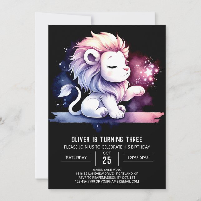 Boho Adorable Lion Birthday Invitation (Front)