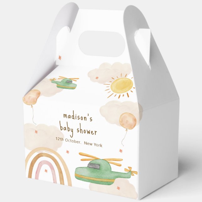 Boho Adventure Helicopter Airplane Baby Shower Favor Box (Front)