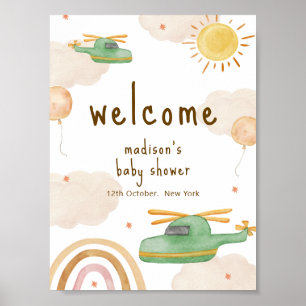 Boho Adventure Helicopter Baby Shower Welcome  Poster