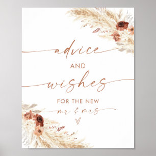 Boho Advice + Wishes Sign, Terracotta Pampas Grass Poster