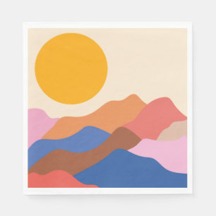 Boho Aesthetic Abstract Landscape Mountains Blue Napkin