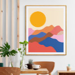 Boho Aesthetic Abstract Landscape Mountains Blue Poster<br><div class="desc">Boho Aesthetic Abstract Landscape Mountains in Blue and Red Poster</div>