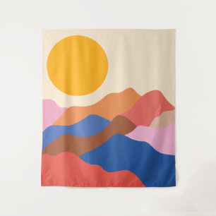 Boho Aesthetic Abstract Landscape Mountains Blue   Tapestry