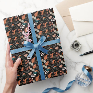 BOHO Aesthetic Pattern A10 Black BG Wrapping Paper