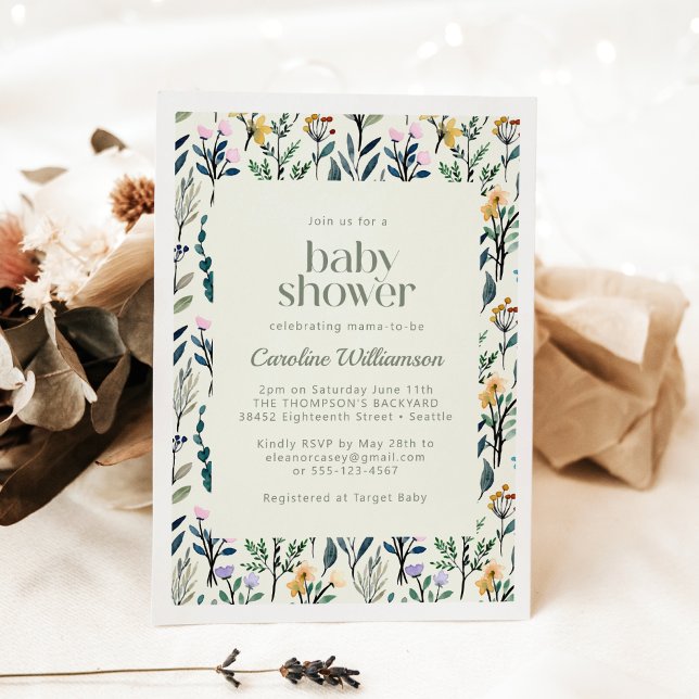 Boho Aesthetic Watercolor Wildflower Baby Shower  Invitation (Creator Uploaded)