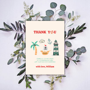 Boho Ahoy Nautical Lighthouse Sailboat Baby Shower Thank You Card