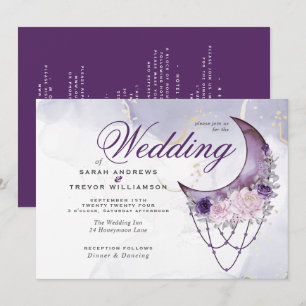 Boho All in One Wedding Amethyst Crescent Moon  Invitation
