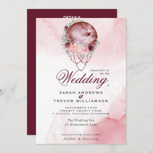 Boho All in One Wedding Pink Maroon Moon Invitatio Invitation