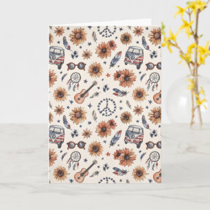 Boho Americana Festival Sunflowers VW Bus 4th of J Card