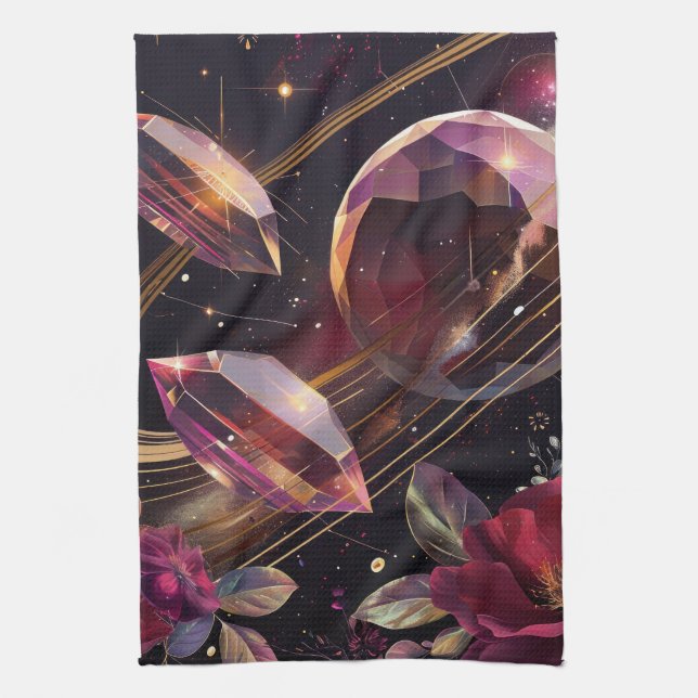 Boho Amethyst Celestial Mystical Pattern Kitchen Towel (Vertical)