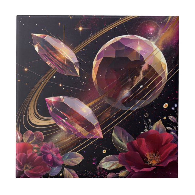 Boho Amethyst Celestial Mystical Pattern Tile (Front)