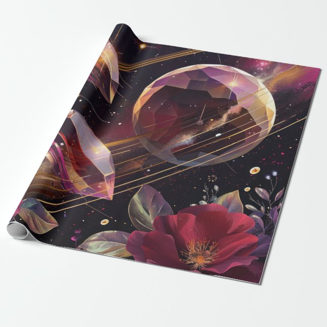 Boho Amethyst Celestial Mystical Pattern Wrapping Paper (Unrolled)
