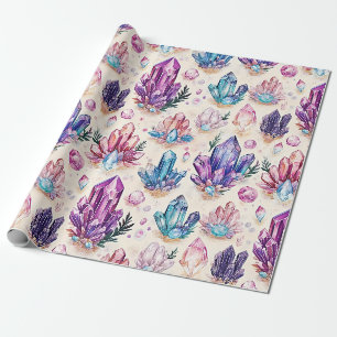 Boho Amethyst & Quartz Gemstone Crystal Zen Wrapping Paper
