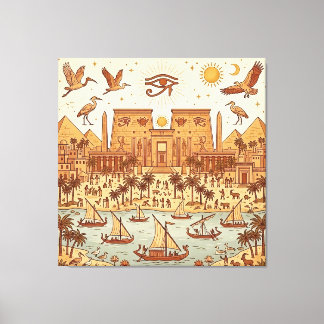 Boho Ancient Egyptian City Illustration-Terracotta Canvas Print