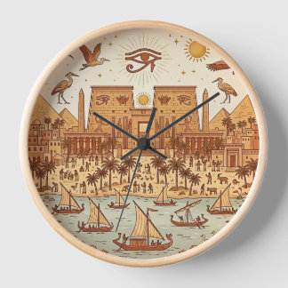 Boho Ancient Egyptian City Illustration-Terracotta Clock