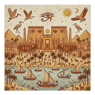 Boho Ancient Egyptian City Illustration-Terracotta Poster