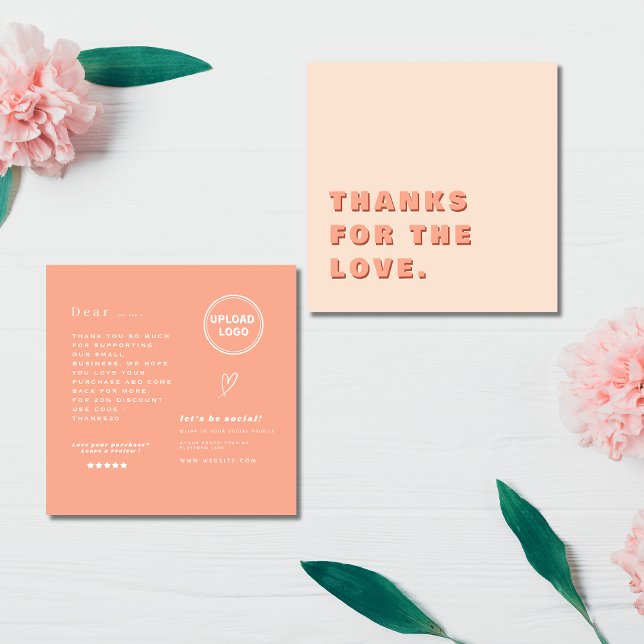 Boho and Modern peach Order with custom logo Square Business Card (Creator Uploaded)