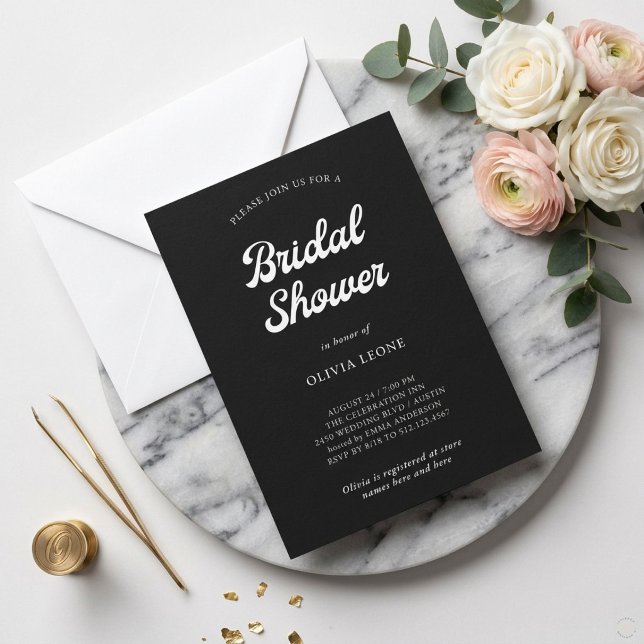 Boho and Retro Black | Bridal Shower  Invitation (Creator Uploaded)