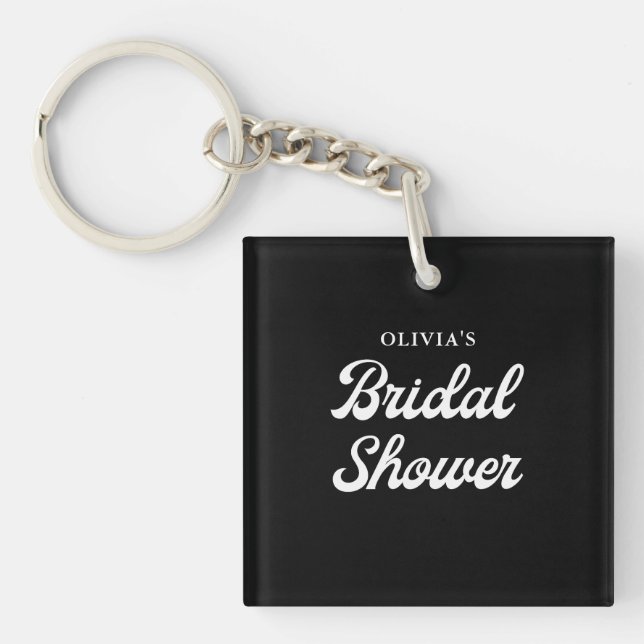 Boho and Retro Black | Bridal Shower  Keychain (Front)
