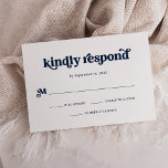 Boho and Retro Dark Navy Blue and White RSVP Card<br><div class="desc">This simple and boho rsvp response card features dark navy blue,  retro typography on a white background. It coordinates perfectly with our boho retro bridal shower,  couple shower,  bat mitzvah or bar mitzvah invitations.</div>