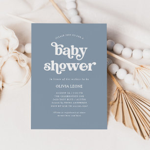 Boho and Retro Dusty Blue   Baby Shower Invitation