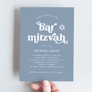 Boho and Retro Dusty Blue   Bar Mitzvah Invitation
